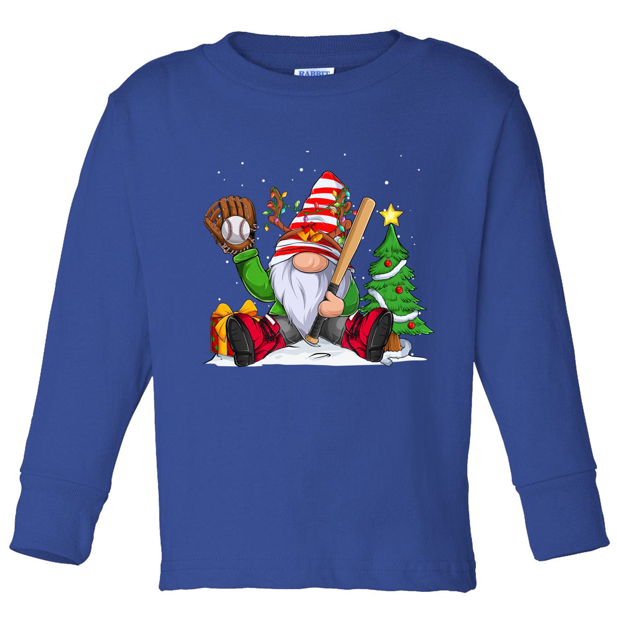 Baseball Gnome Christmas Winter Season Catcher Pitcher Funny Gift Toddler Long Sleeve Shirt