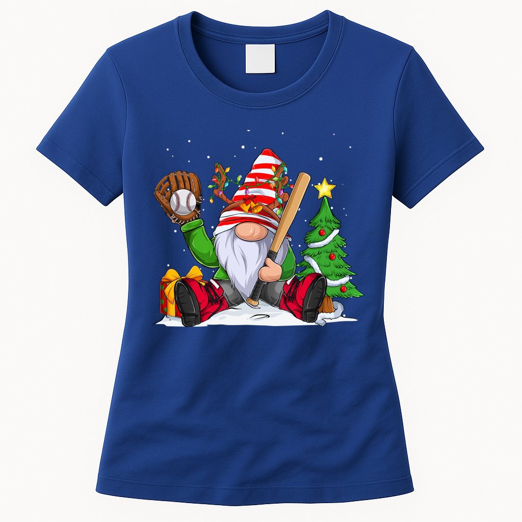 Baseball Gnome Christmas Winter Season Catcher Pitcher Funny Gift Womens T-Shirt