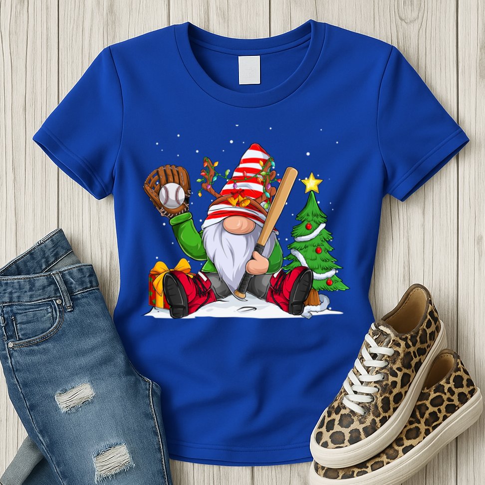 Baseball Gnome Christmas Winter Season Catcher Pitcher Funny Gift Womens T-Shirt