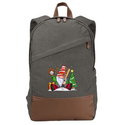 Baseball Gnome Christmas Winter Season Catcher Pitcher Funny Gift Cotton Canvas Backpack