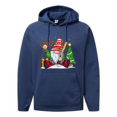 Baseball Gnome Christmas Winter Season Catcher Pitcher Funny Gift Performance Fleece Hoodie