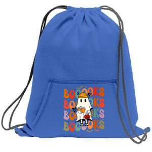 Booooks Groovy Cute Ghost Book Retro Reading Halloween Meaningful Gift Sweatshirt Cinch Pack Bag