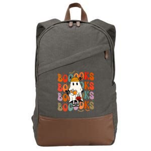 Booooks Groovy Cute Ghost Book Retro Reading Halloween Meaningful Gift Cotton Canvas Backpack