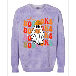 Booooks Groovy Cute Ghost Book Retro Reading Halloween Great Gift Colorblast Crewneck Sweatshirt