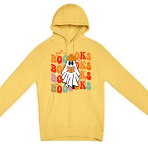 Booooks Groovy Cute Ghost Book Retro Reading Halloween Great Gift Premium Pullover Hoodie