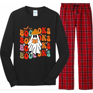 Booooks Groovy Cute Ghost Book Retro Reading Halloween Great Gift Long Sleeve Pajama Set