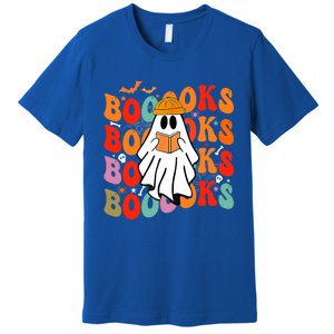 Booooks Groovy Cute Ghost Book Retro Reading Halloween Great Gift Premium T-Shirt