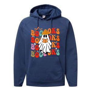 Booooks Groovy Cute Ghost Book Retro Reading Halloween Great Gift Performance Fleece Hoodie