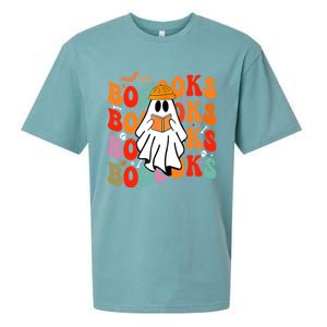 Booooks Groovy Cute Ghost Book Retro Reading Halloween Great Gift Sueded Cloud Jersey T-Shirt