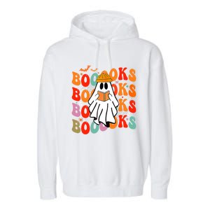 Booooks Groovy Cute Ghost Book Retro Reading Halloween Great Gift Garment-Dyed Fleece Hoodie