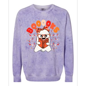 Booooks Groovy Cute Ghost Book Retro Reading Halloween Gift Colorblast Crewneck Sweatshirt