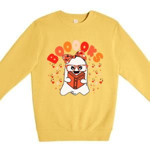 Booooks Groovy Cute Ghost Book Retro Reading Halloween Gift Premium Crewneck Sweatshirt