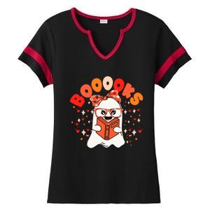 Booooks Groovy Cute Ghost Book Retro Reading Halloween Gift Ladies Halftime Notch Neck Tee