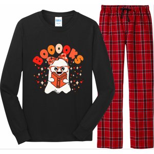 Booooks Groovy Cute Ghost Book Retro Reading Halloween Gift Long Sleeve Pajama Set