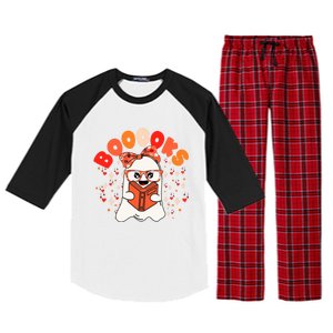 Booooks Groovy Cute Ghost Book Retro Reading Halloween Gift Raglan Sleeve Pajama Set