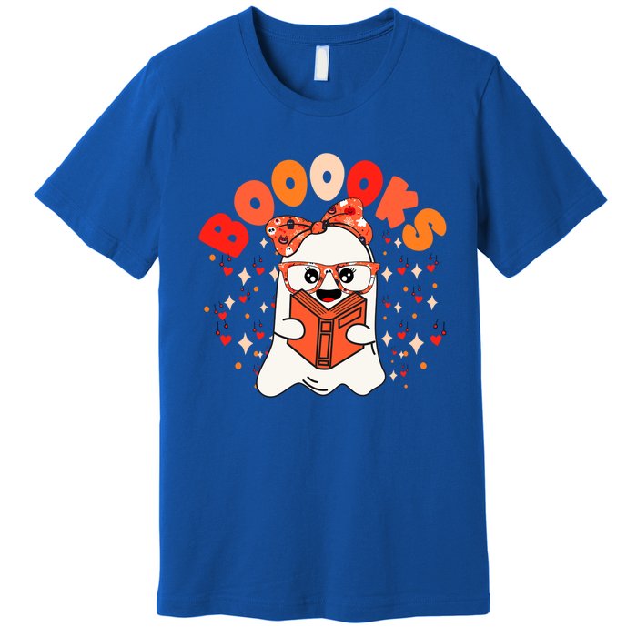 Booooks Groovy Cute Ghost Book Retro Reading Halloween Gift Premium T-Shirt