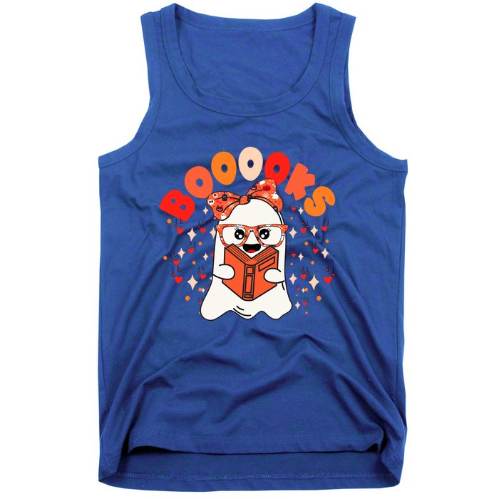 Booooks Groovy Cute Ghost Book Retro Reading Halloween Gift Tank Top