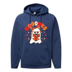 Booooks Groovy Cute Ghost Book Retro Reading Halloween Gift Performance Fleece Hoodie