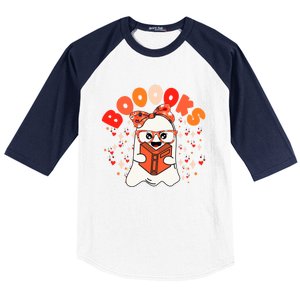 Booooks Groovy Cute Ghost Book Retro Reading Halloween Gift Baseball Sleeve Shirt