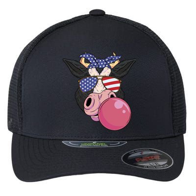 Bubble Gum Cow 4th Of July Design Usa Patriotic Cow Cute Gift Flexfit Unipanel Trucker Cap