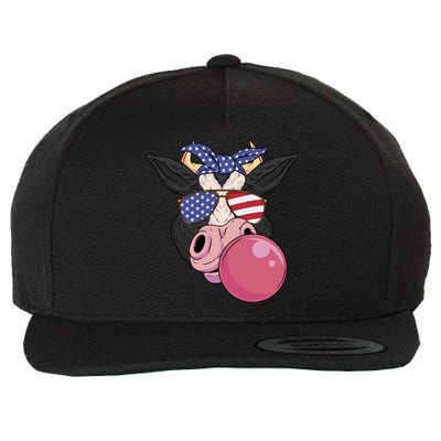 Bubble Gum Cow 4th Of July Design Usa Patriotic Cow Cute Gift Wool Snapback Cap