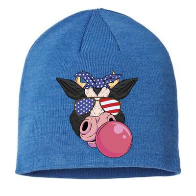 Bubble Gum Cow 4th Of July Design Usa Patriotic Cow Cute Gift Sustainable Beanie