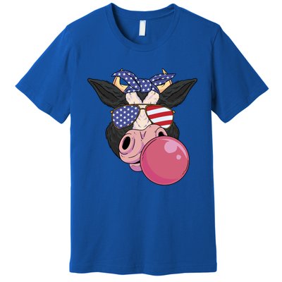 Bubble Gum Cow 4th Of July Design Usa Patriotic Cow Cute Gift Premium T-Shirt