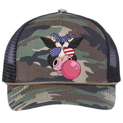 Bubble Gum Cow 4th Of July Design Usa Patriotic Cow Cute Gift Retro Rope Trucker Hat Cap