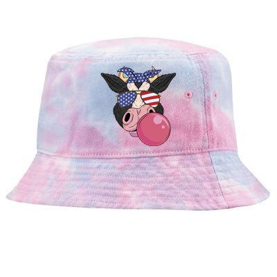 Bubble Gum Cow 4th Of July Design Usa Patriotic Cow Cute Gift Tie-Dyed Bucket Hat