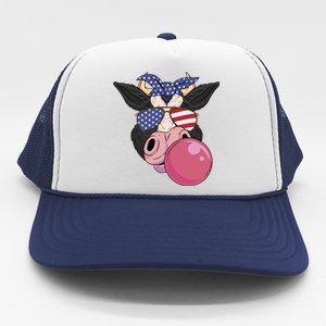 Bubble Gum Cow 4th Of July Design Usa Patriotic Cow Cute Gift Trucker Hat