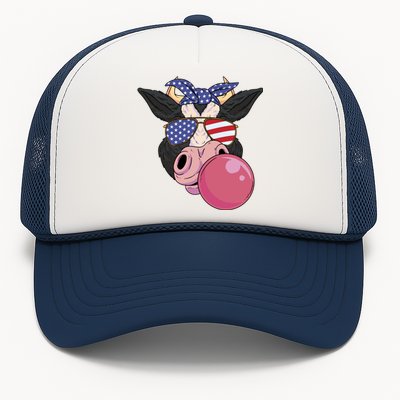 Bubble Gum Cow 4th Of July Design Usa Patriotic Cow Cute Gift Trucker Hat