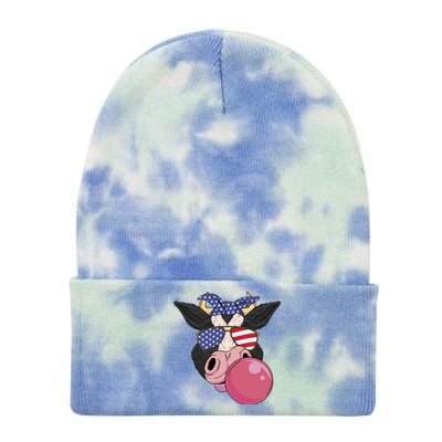 Bubble Gum Cow 4th Of July Design Usa Patriotic Cow Cute Gift Tie Dye 12in Knit Beanie