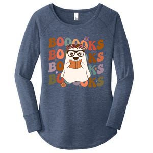 Booooks Groovy Cute Ghost Book Retro Reading Halloween Gift Women's Perfect Tri Tunic Long Sleeve Shirt