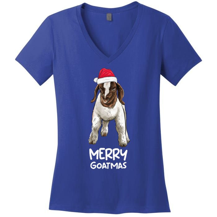 Boer goat Christmas Merry Goatmas Women's V-Neck T-Shirt