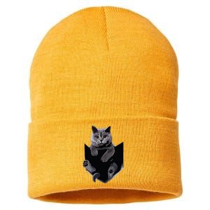 British Grey Cat In Pocket Cats Tee Gift Sustainable Knit Beanie