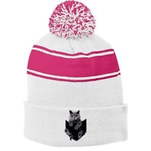 British Grey Cat In Pocket Cats Tee Gift Stripe Pom Pom Beanie