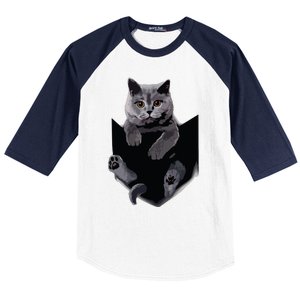 British Grey Cat In Pocket Cats Tee Gift Baseball Sleeve Shirt