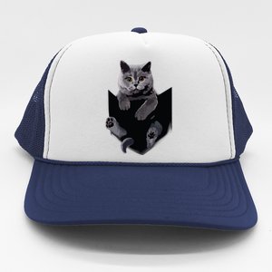 British Grey Cat In Pocket Cats Tee Gift Trucker Hat