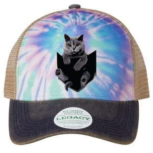 British Grey Cat In Pocket Cats Tee Gift Legacy Tie Dye Trucker Hat