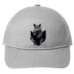 British Grey Cat In Pocket Cats Tee Gift 7-Panel Snapback Hat