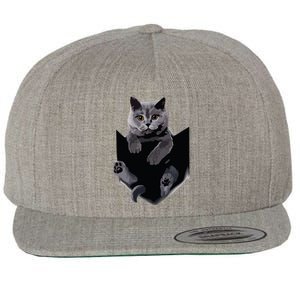 British Grey Cat In Pocket Cats Tee Gift Wool Snapback Cap