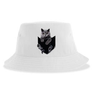 British Grey Cat In Pocket Cats Tee Gift Sustainable Bucket Hat