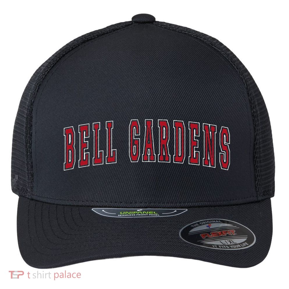 Bell Gardens California Souvenir Vacation College Style Red Flexfit Unipanel Trucker Cap