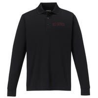 Bell Gardens California Souvenir Vacation College Style Red Performance Long Sleeve Polo