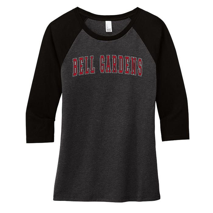 Bell Gardens California Souvenir Vacation College Style Red Women's Tri-Blend 3/4-Sleeve Raglan Shirt