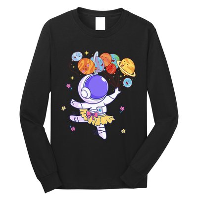 Ballerina Girl Cute Space Astronaut Costume Planet Balloons Long Sleeve Shirt