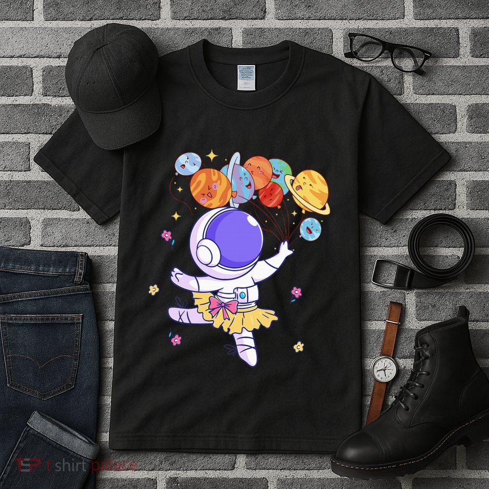 Ballerina Girl Cute Space Astronaut Costume Planet Balloons Tall T-Shirt