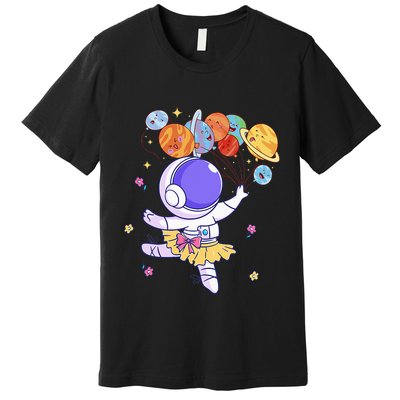Ballerina Girl Cute Space Astronaut Costume Planet Balloons Premium T-Shirt