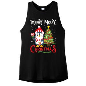 Boy Girl Christmas Pajamas Funny Penguin Ladies PosiCharge Tri-Blend Wicking Tank