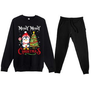 Boy Girl Christmas Pajamas Funny Penguin Premium Crewneck Sweatsuit Set